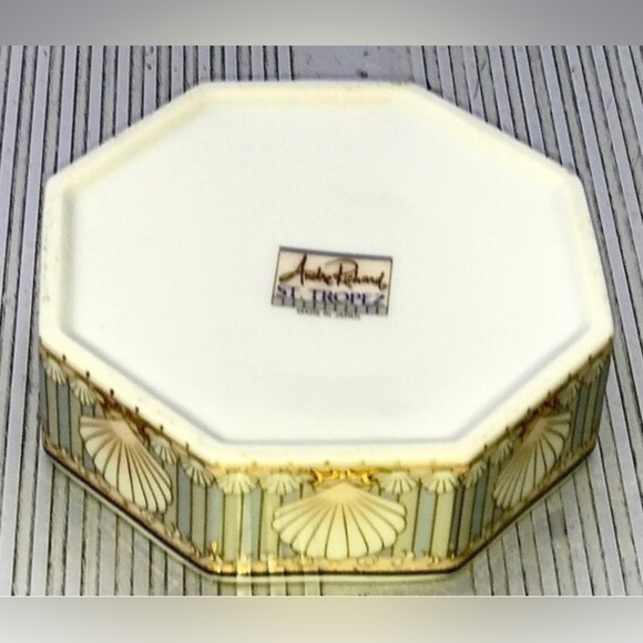 Vintage Andre Richard ST. TROPEZ Gold Trim White Ceramic Octagonal Trinket Dish - Picture 9 of 10